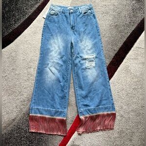 Ursime High Rise Fringed Wide Leg Jeans